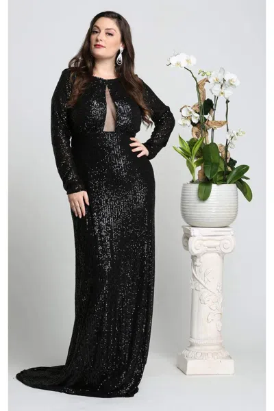 Truedames Long Sleeve Sequin Formal Dress In Black