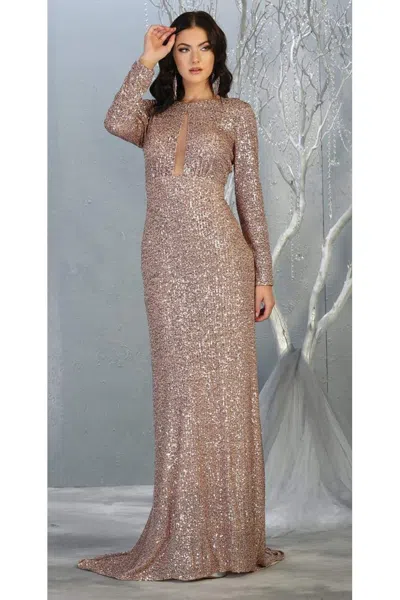Truedames Long Sleeve Sequin Formal Dress In Gold