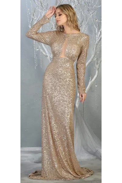 Truedames Long Sleeve Sequin Formal Dress In Gold