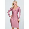 Truedames Long Sleeve Shiny Tricot Overlap Midi Dress In Pink