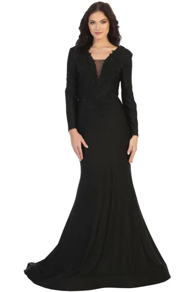 Truedames Long Sleeve Stretchy Bodycon Evening Gown In Black