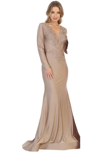 Truedames Long Sleeve Stretchy Bodycon Evening Gown In Brown