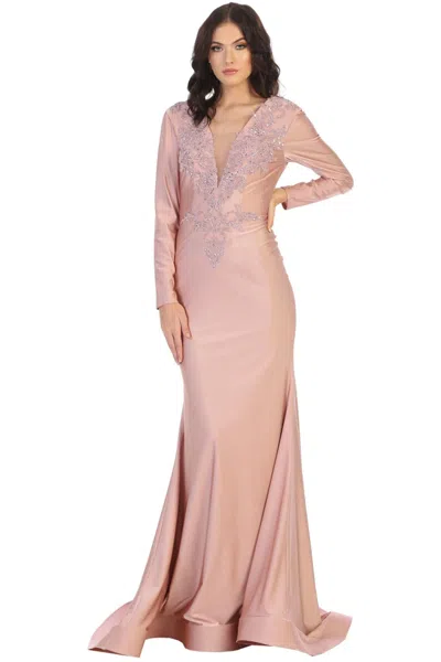 Truedames Long Sleeve Stretchy Bodycon Evening Gown In Pink