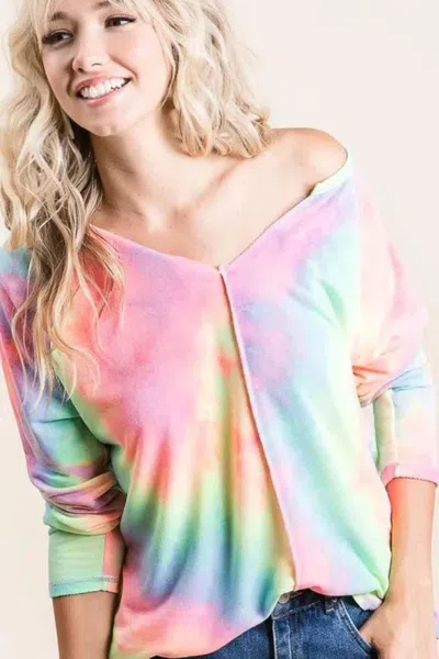 Truedames Long Sleeve Tie-dye Terry T-shirt In Multi