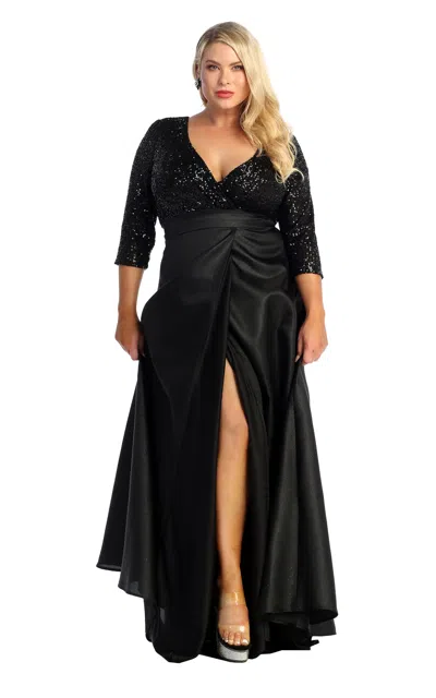 Truedames Long Sleeve V-neck Mother Of The Bride Dress In Blue