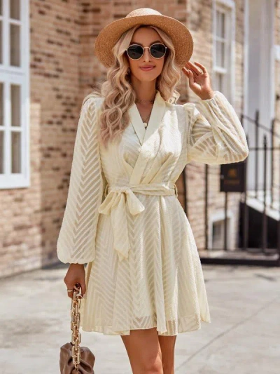 Truedames Long Sleeve Wrap Front Dress In White