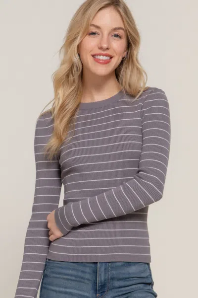 Truedames Long Slv Crew Neck Stripe Sweater In Grey