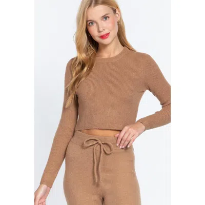 Truedames Long Slv Crew Neck Sweater Top In Brown