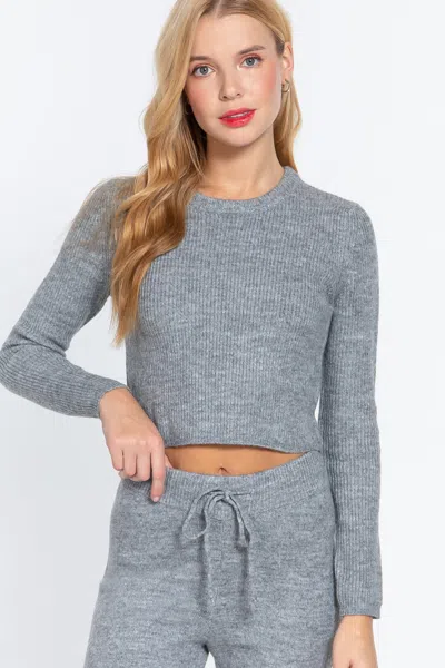 Truedames Long Slv Crew Neck Sweater Top In Gray