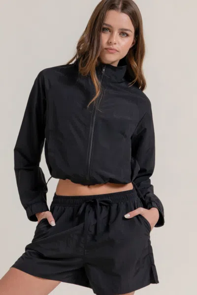 Truedames Long Slv Crop Activewear Anorak Jacket In Black