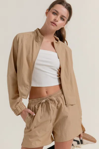 Truedames Long Slv Crop Activewear Anorak Jacket In Neutral