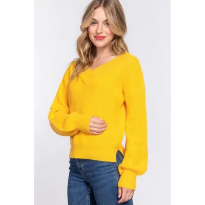 Truedames Long Slv Double V-neck Sweater In Yellow