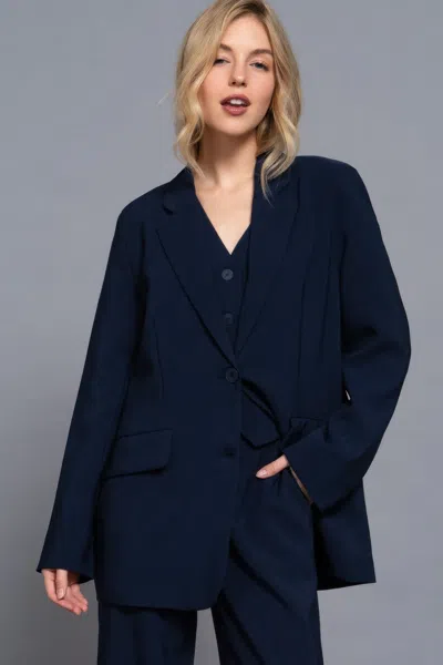 Truedames Long Slv Front Button Closure Blazer In Blue