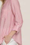Truedames Long Slv Split Round Neck Stripe Woven Shirt In Red