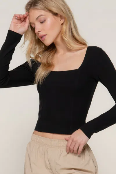Truedames Long Slv Sweetheart Neck Seam Detail Knit Top In Black