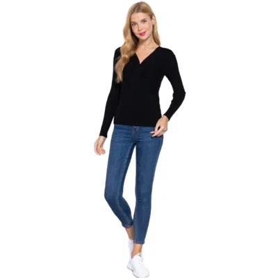 Truedames Long Slv V-neck Knotted Sweater In Black