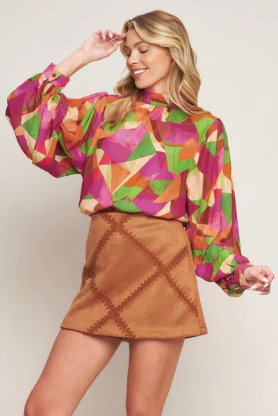 Truedames Looking Ahead Woven Top In Brown