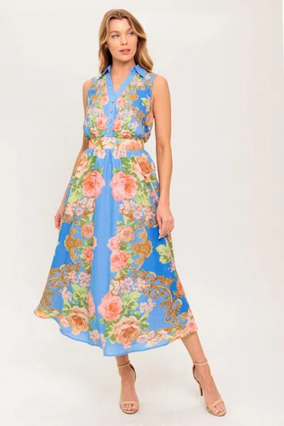 Truedames Lost In A Dream Woven Midi Dress In Blue