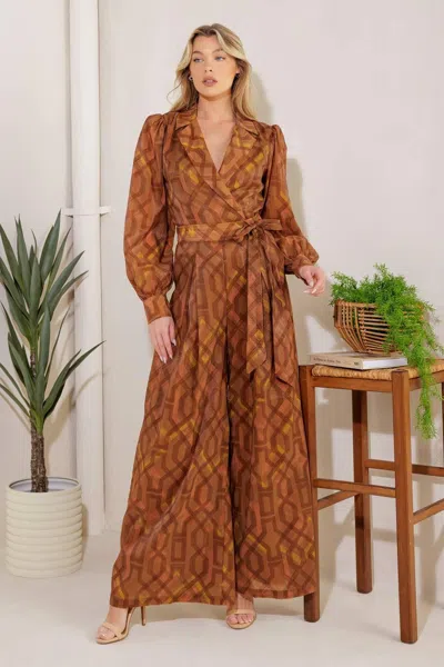 Truedames Lost In The Stars Woven Jumpsuit In Brown