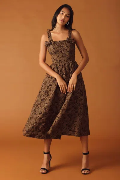 Truedames Lost In Time Woven Midi Dress In Brown