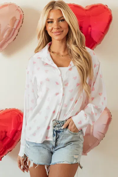 Truedames Love Heart Print Drop Shoulder Puff Sleeve Shirt In White