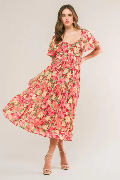 Truedames Love Is Blooming Woven Midi Dress In Red