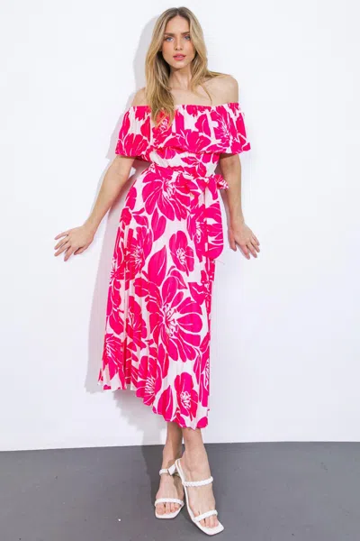 Truedames Love Script Woven Midi Dress In Pink