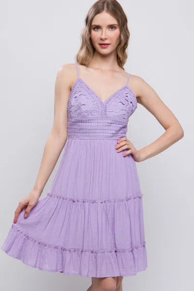 Truedames Love Tree Lace Detail Tied V-neck Mini Cami Dress In Purple