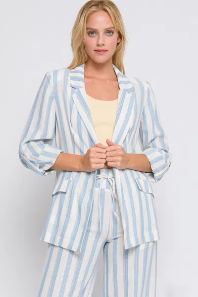 Truedames Love Tree Linen Woven Striped Blazer In Blue