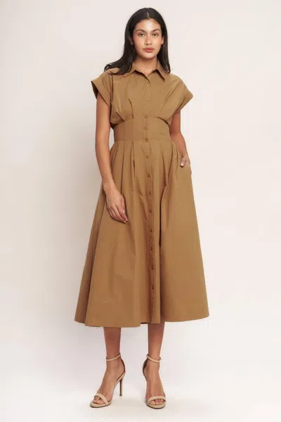 Truedames Love You More Woven Midi Dress In Brown