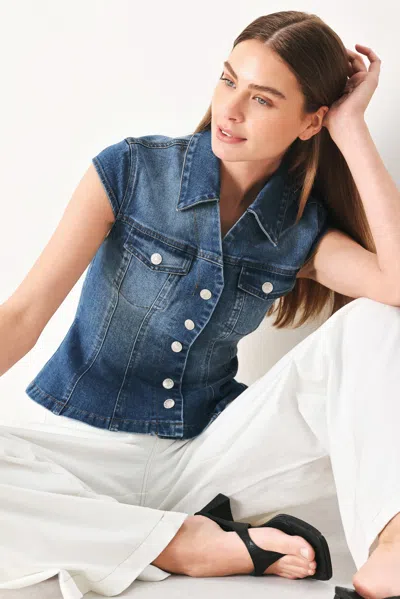 Truedames Lovely Collar Denim Top In Multi