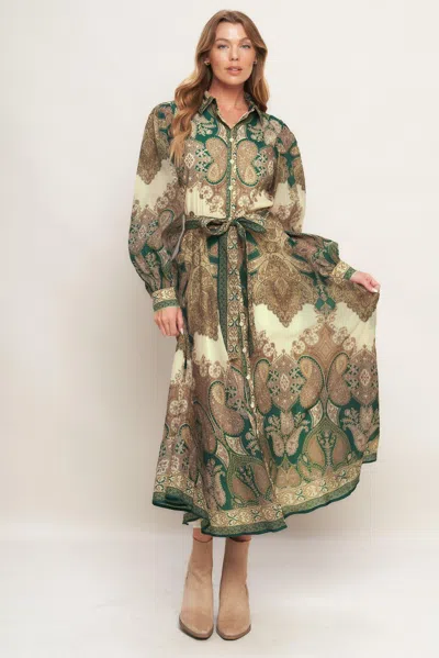 Truedames Lovely Golden Vision Woven Midi Dress In Multi