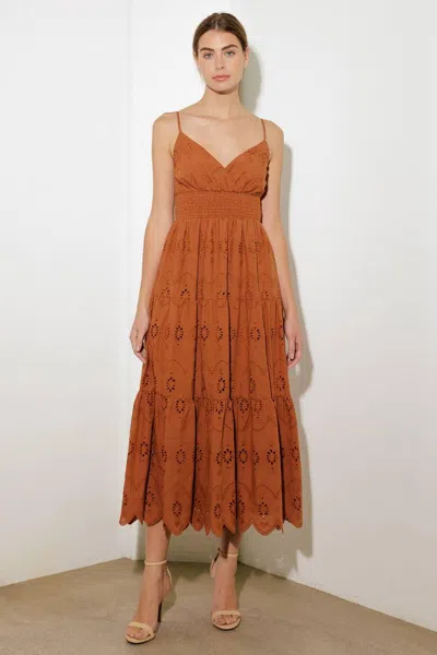 Truedames Luminous Bliss Woven Eyelet Midi Dress In Brown