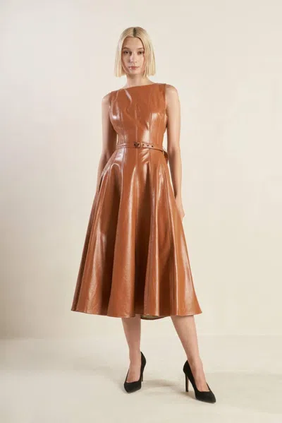 Truedames Lunar Symphony Faux Leather Midi Dress In Brown