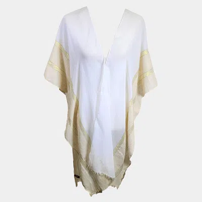 Truedames Lurex Border Cover Up Kimono Poncho In White