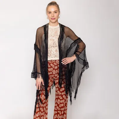Truedames Lurex Tassel Kimono Poncho In Black