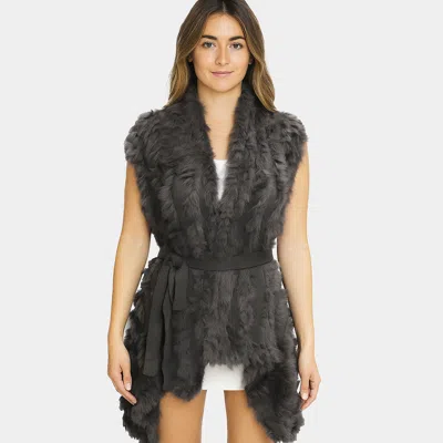 Truedames Luxe Faux Fur Elegant Belted Sleeveless Vest In Gray