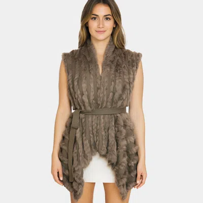 Truedames Luxe Faux Fur Elegant Belted Sleeveless Vest In Multi