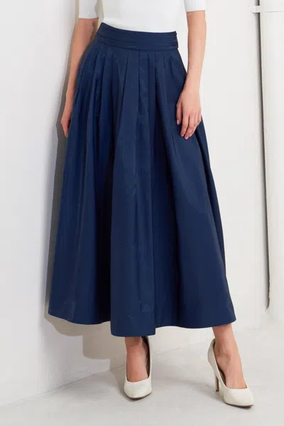 Truedames Luxe Flare Woven Pleated Midi Skirt In Blue