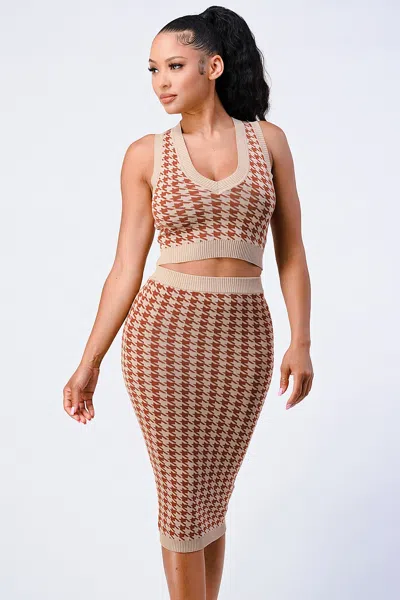Truedames Luxe Gingham Rib Knit Top And Skirt Sets In Multi