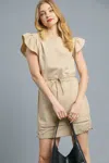 Truedames Luxe Knit Ruffle Sleeve Drawstring Mini Dress In Brown