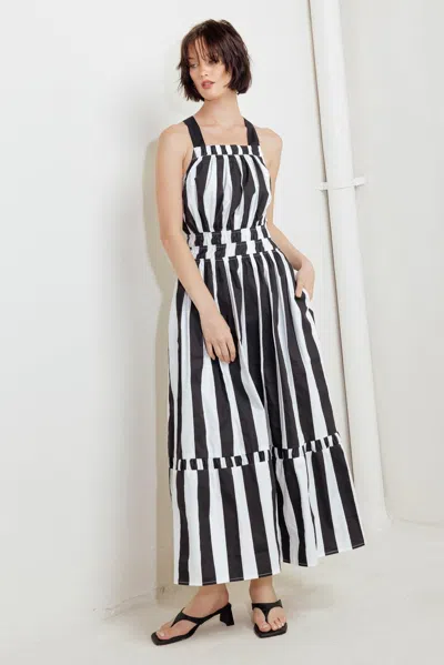 Truedames Luxe Linear Striped Woven Midi Dress In Brown