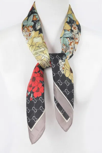 Truedames Luxe Multi Print Silk Scarf In Black