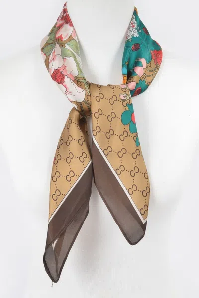 Truedames Luxe Multi Print Silk Scarf In Sand