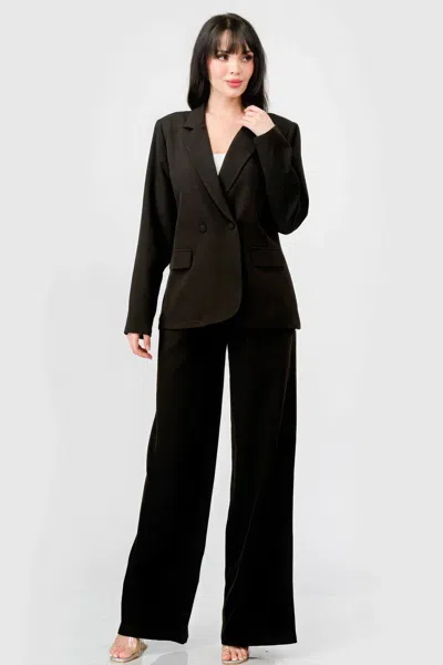 Truedames Luxe Stretch Woven Loose Fit Blazer And Wide Legs Pants Semi Formal Set In Black