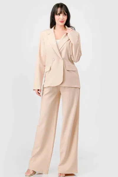 Truedames Luxe Stretch Woven Loose Fit Blazer And Wide Legs Pants Semi Formal Set In Gray