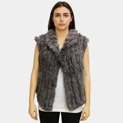 Truedames Luxe Textured Faux Fur Oversized Collar Sleeveless Vest In Gray