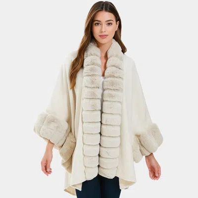 Truedames Luxury Faux Fur Trim Cape Shawl In Multi