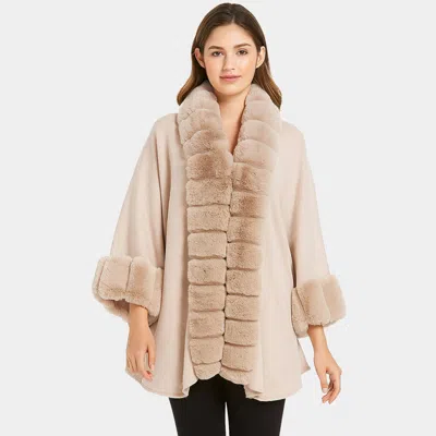 Truedames Luxury Faux Fur Trim Cape Shawl In Pink
