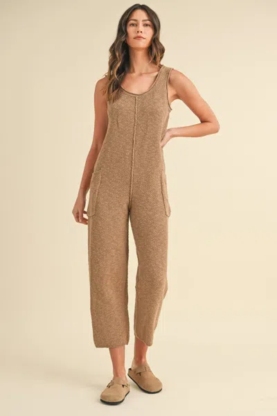 Truedames Mable Sleeveless Knit Crop Jumpsuit With Pockets In Neutral